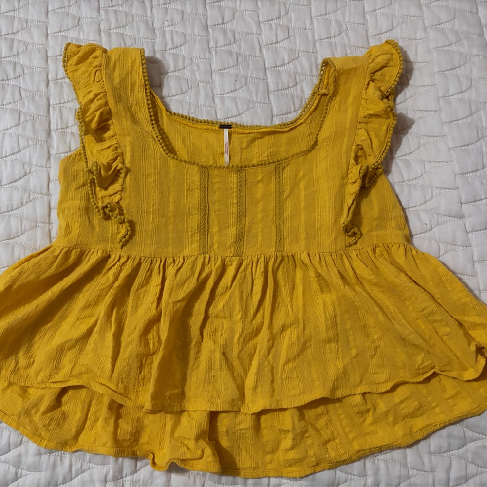 Free People Women’s Ruffled Sleeveless Peplum Top in Mustard Yellow